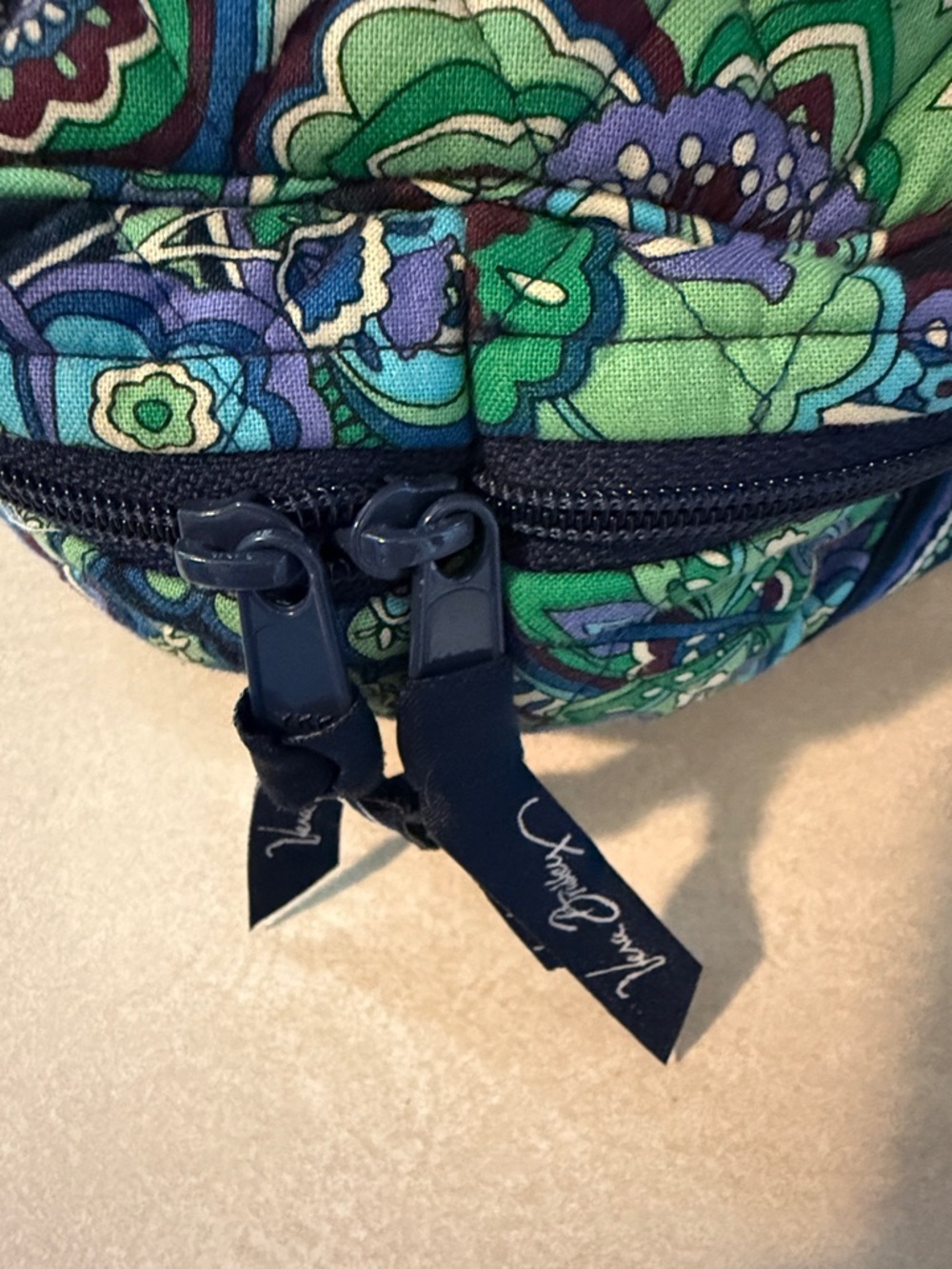Vera Bradley Navy, Green & Teal Quilted Floral Cosmetic Case